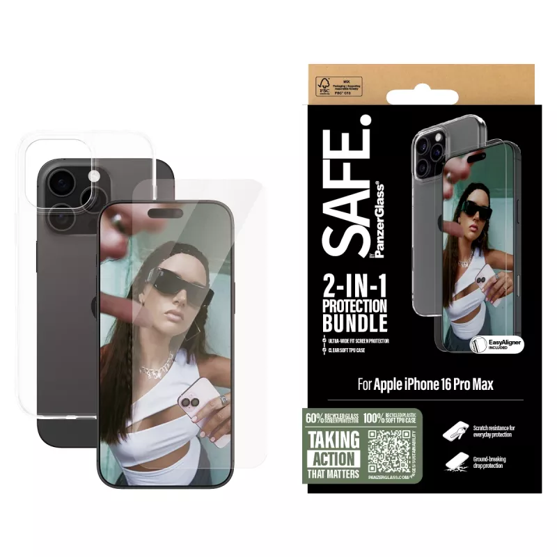 PanzerGlass SAFE. by ® 2-in-1 pacchetto protezione iPhone 16 Pro Max
