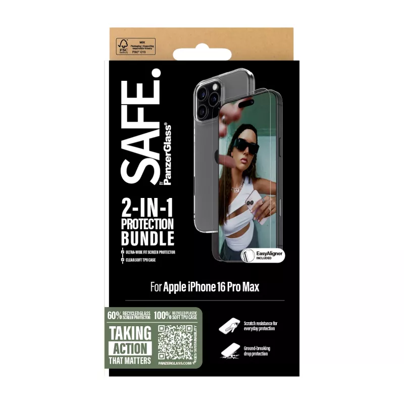 PanzerGlass SAFE. by ® 2-in-1 pacchetto protezione iPhone 16 Pro Max