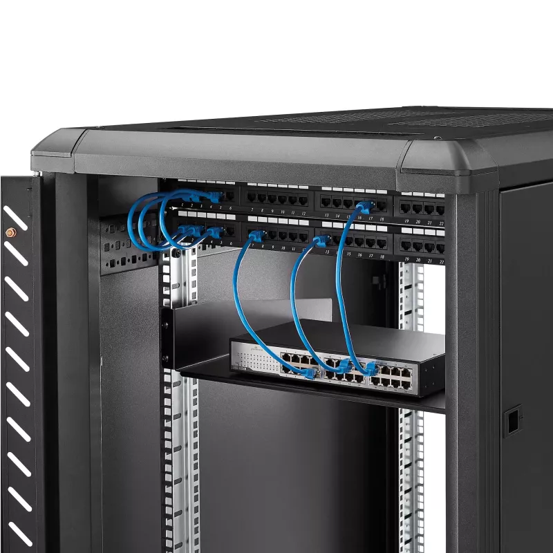 StarTech.com ripiano per rack server 2HE – ripiano universale a mensola per armadio e rack di rete 19 inch – acciaio ad alta portata – portata 20 kg – ripiano profondo 400 mm, nero