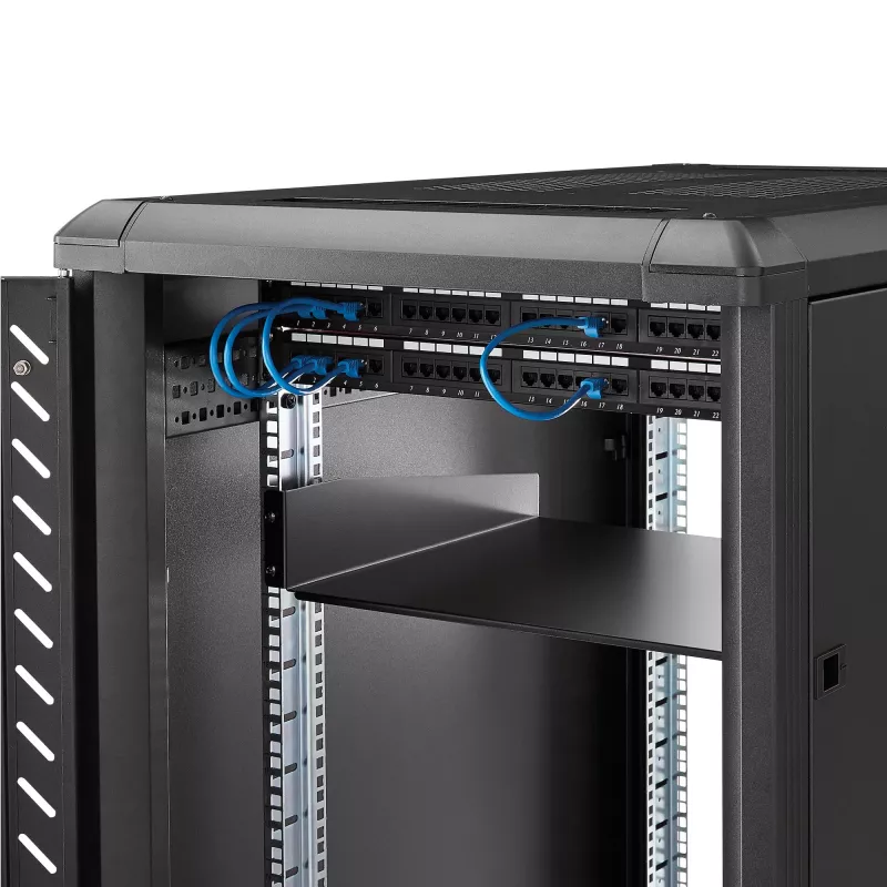 StarTech.com ripiano per rack server 2HE – ripiano universale a mensola per armadio e rack di rete 19 inch – acciaio ad alta portata – portata 20 kg – ripiano profondo 400 mm, nero