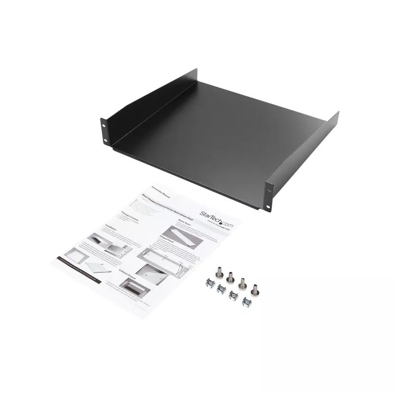 StarTech.com ripiano per rack server 2HE – ripiano universale a mensola per armadio e rack di rete 19 inch – acciaio ad alta portata – portata 20 kg – ripiano profondo 400 mm, nero