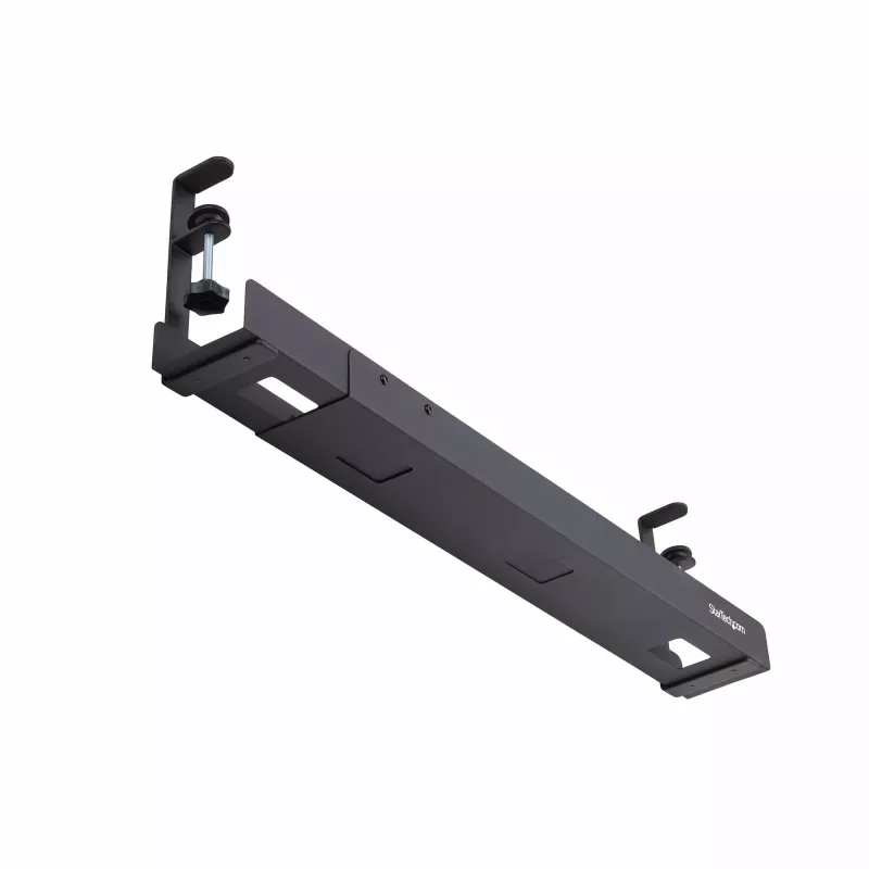 StarTech.com vaschetta per gestione cavi sottoscrivania, organizzatore per cavi regolabile in lunghezza, montaggio a morsetto, nessuna foratura necessaria, supporto per ciabatte, nero