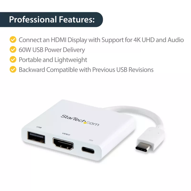 StarTech.com adattatore multiporta USB-C con HDMI – porta USB 3.0 – 60 W PD – bianco