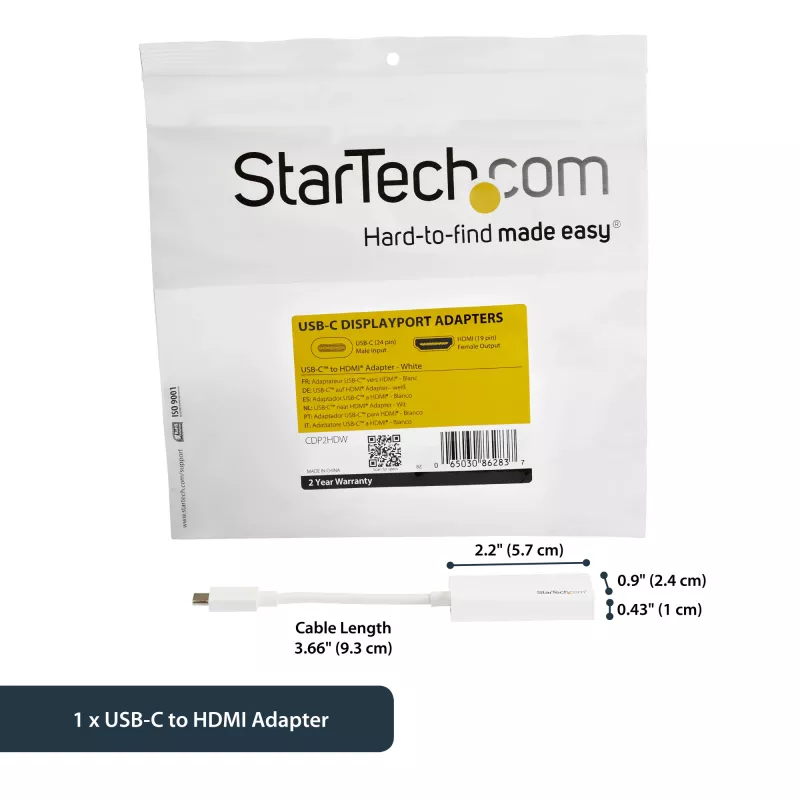 StarTech.com adattatore USB-C a HDMI con 4K 30Hz - bianco, USB Type-C, uscita HDMI, 3840 x 2160 pixel