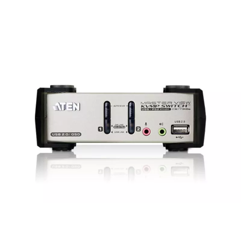 ATEN Switch KVM USB - PS/2 VGA a 2 porte con audio e hub USB 2.0 (cavi KVM inclusi)