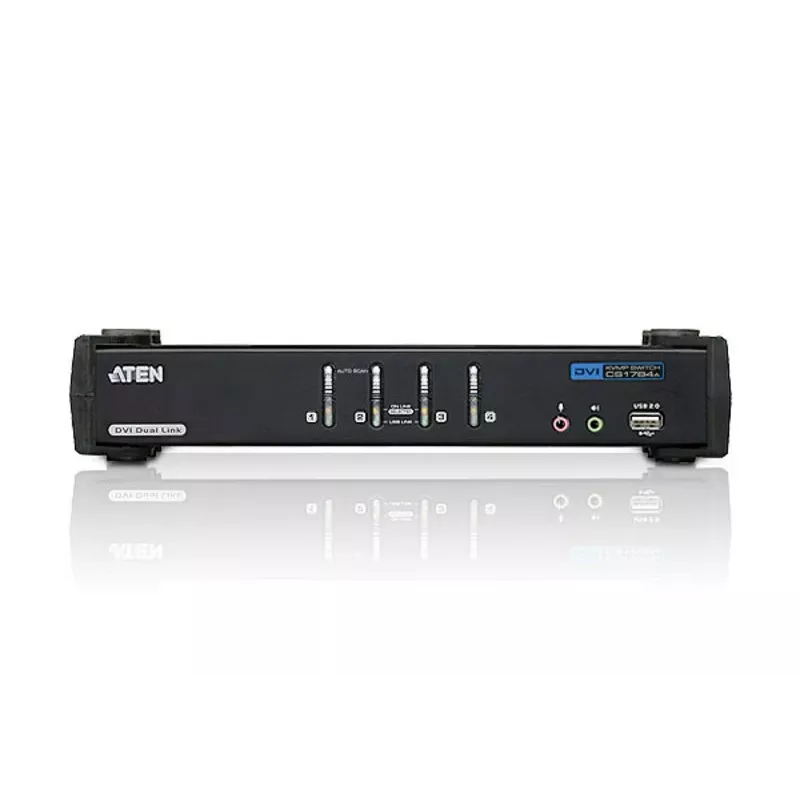 ATEN Switch KVM USB DVI Dual Link a 4 porte con audio e hub USB 2.0 (cavi KVM inclusi)