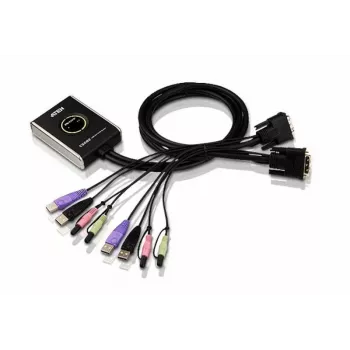 ATEN Switch KVM USB DVI a 2 porte con audio, 1920 x 1200 pixel, WUXGA, 1,9 W, nero