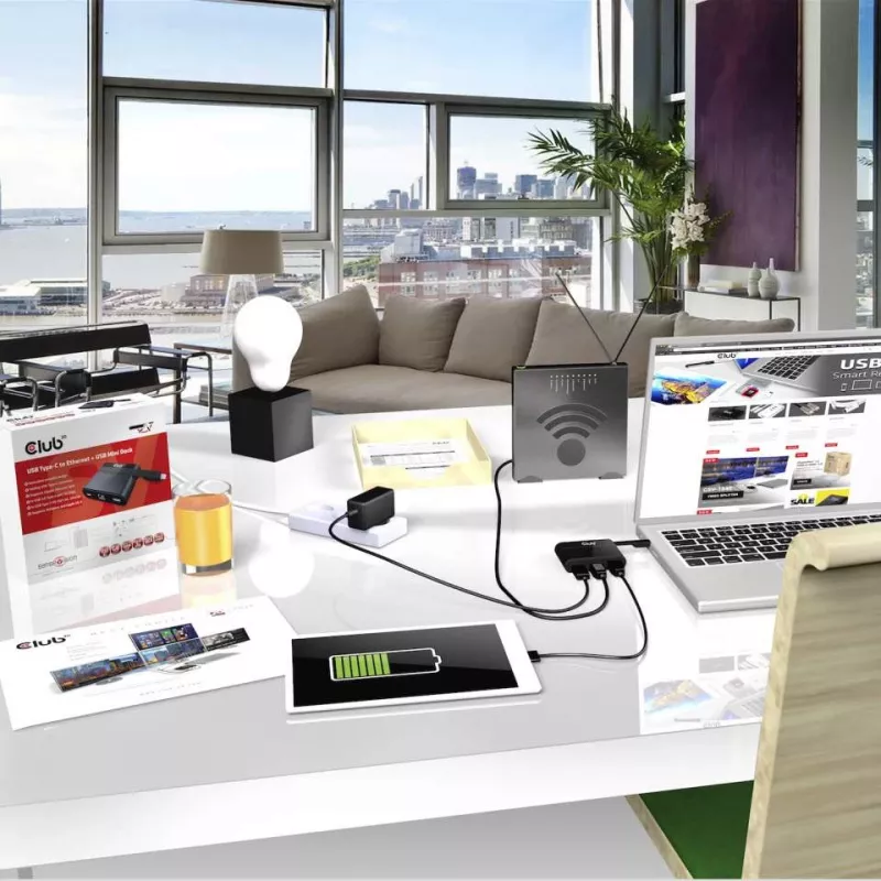 CLUB3D Mini dock USB Type-C a Ethernet + USB 3.0 + ricarica USB Type-C