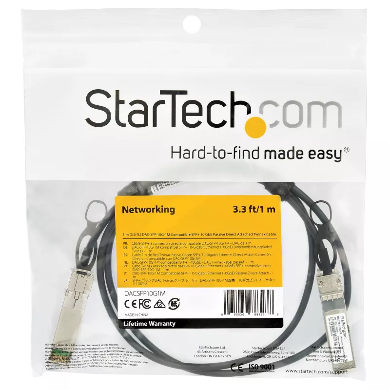StarTech.com cavo di collegamento diretto 1m 10G SFP+ a SFP+ Twinax compatibile Dell EMC DAC-SFP-10G-1M – 10GbE SFP+ rame DAC 10 Gbit/s modulo Mini-GBIC/ricetrasmettitore passivo a basso consumo DAC