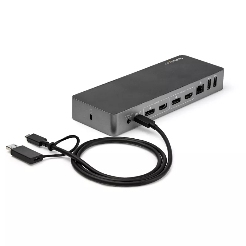 StarTech.com docking station universale per laptop, dock ibrido USB-C & USB-A, Dual 4K DP & HDMI, 60W PD, Mac / Windows / Chrome OS, hub 4x USB 5Gbps, GbE