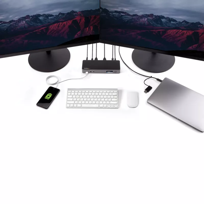 StarTech.com docking station universale per laptop, dock ibrido USB-C & USB-A, Dual 4K DP & HDMI, 60W PD, Mac / Windows / Chrome OS, hub 4x USB 5Gbps, GbE