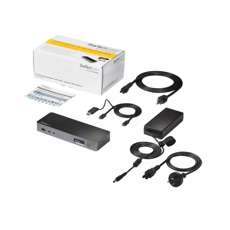 StarTech.com docking station universale per laptop, dock ibrido USB-C & USB-A, Dual 4K DP & HDMI, 60W PD, Mac / Windows / Chrome OS, hub 4x USB 5Gbps, GbE