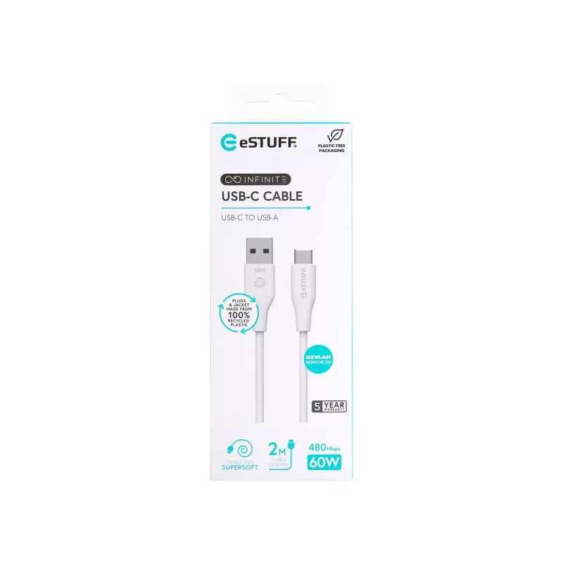 Cavo USB eSTUFF ES605270 USB 2.0 2 m USB-C USB-A bianco