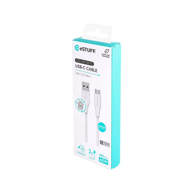 Cavo USB eSTUFF ES605270 USB 2.0 2 m USB-C USB-A bianco