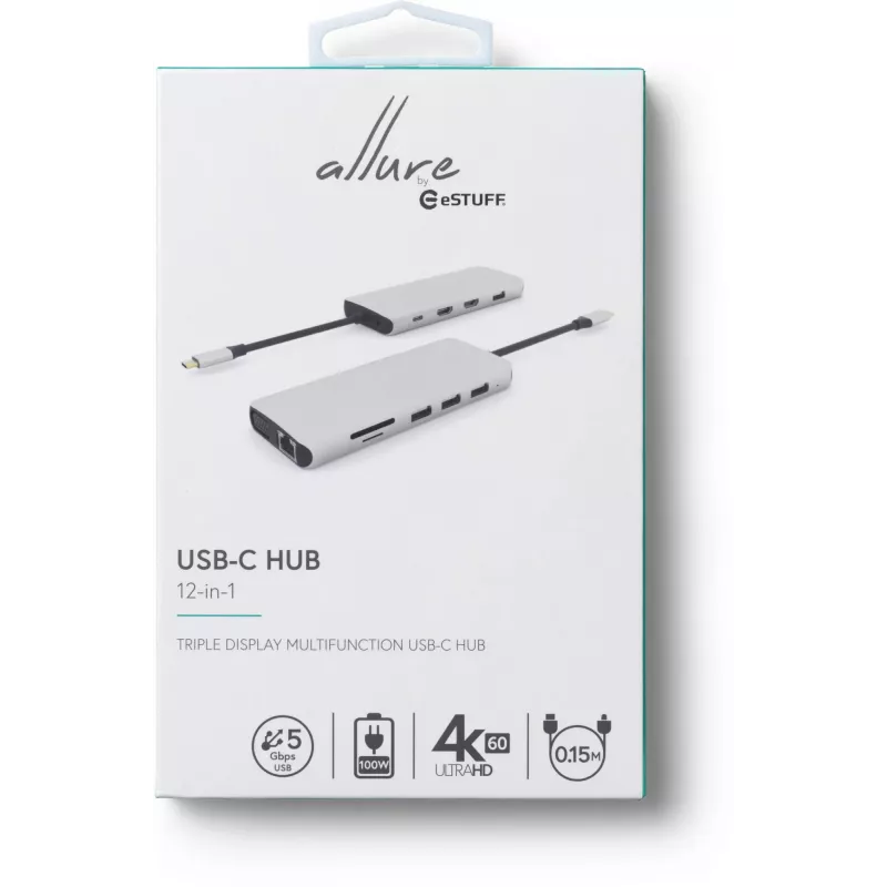 Hub interfacce eSTUFF ES623009 USB 3.2 Gen 1 (3.1 Gen 1) Type-C 5000 Mbit/s grigio