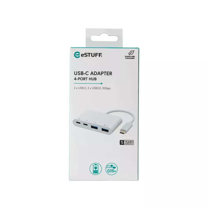 Hub USB eSTUFF USB-C a 2 x USB 3.0 e 2 x USB-C 3.1 10000 Mbit/s bianco