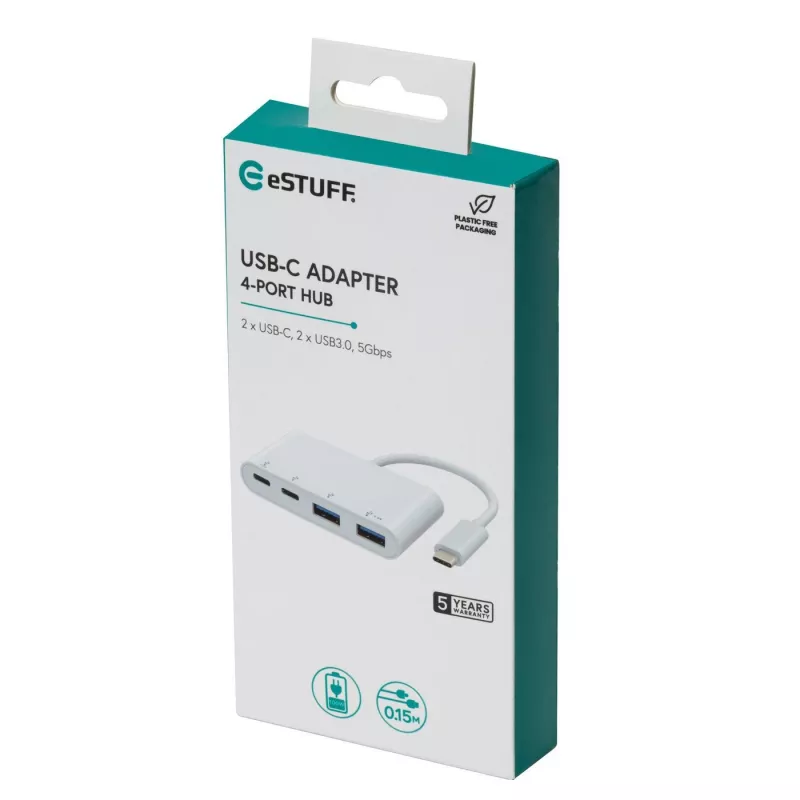 Hub USB eSTUFF USB-C a 2 x USB 3.0 e 2 x USB-C 3.1 10000 Mbit/s bianco