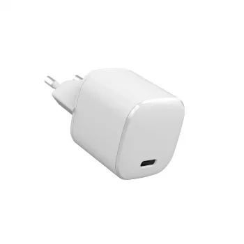 eSTUFF plastica 100% riciclata - caricabatterie da casa USB-C PD 3A 20W, spina EU - bianco