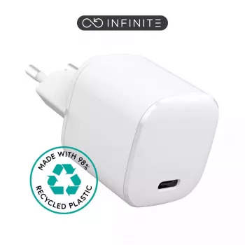 eSTUFF plastica 100% riciclata - caricabatterie da casa USB-C PD 3A 20W, spina EU - bianco