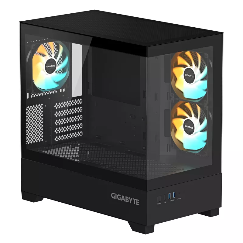 Case per PC GIGABYTE C201 PANORAMIC – Mid Tower, m-ATX, supporto radiatore 360 mm, 3 ventole preinstallate, USB 3.0, supporto RGB Fusion
