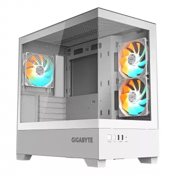 Case per PC GIGABYTE C201 PANORAMIC ICE – Mid Tower, m-ATX, supporto radiatore 360 mm, 3 ventole preinstallate, USB 3.0, supporto RGB Fusion