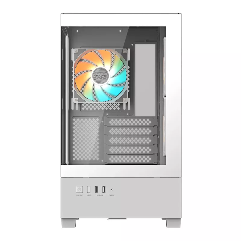 Case per PC GIGABYTE C201 PANORAMIC ICE – Mid Tower, m-ATX, supporto radiatore 360 mm, 3 ventole preinstallate, USB 3.0, supporto RGB Fusion