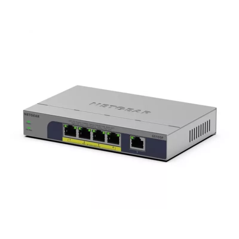 Switch PoE non gestito 5 porte Netgear GS105P 1Gb Ethernet con Power over Ethernet (GS105P-300EUS)
