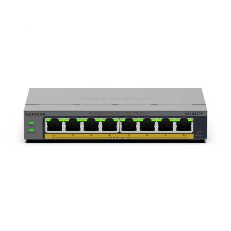 NETGEAR GS108EPP non gestito Gigabit Ethernet (10/100/1000) Power over Ethernet (PoE) desktop/montaggio a parete grigio