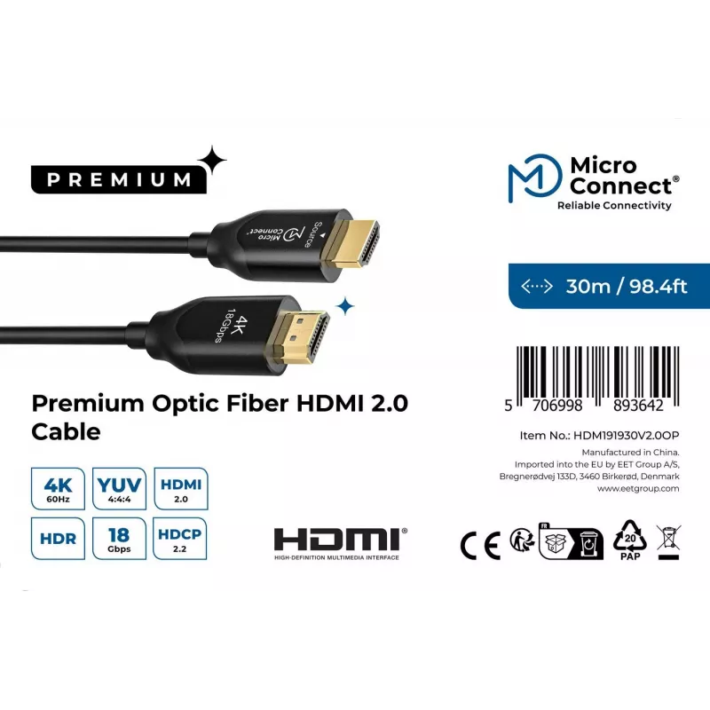 Cavo HDMI Premium Optic Microconnect 30 m