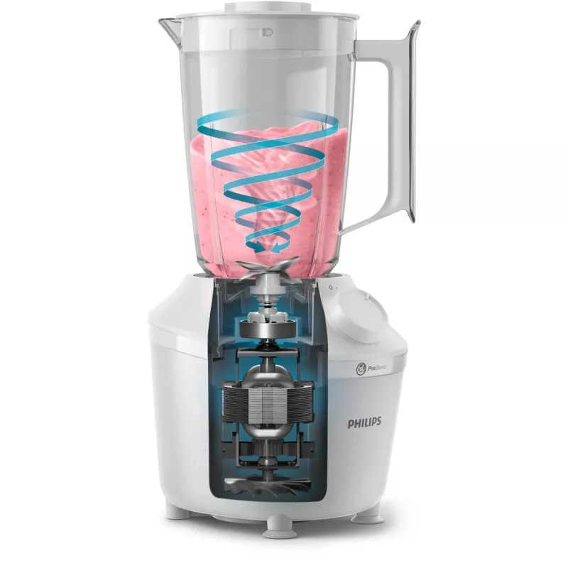 Frullatore da tavolo Philips HR2041/00 — 450 W, contenitore in plastica da 1,9 L, lame in acciaio inox, bianco