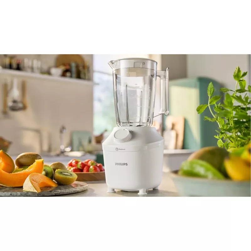 Frullatore da tavolo Philips HR2041/00 — 450 W, contenitore in plastica da 1,9 L, lame in acciaio inox, bianco