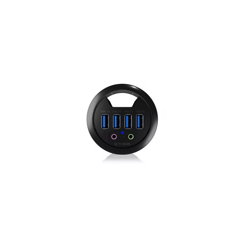 Hub da scrivania ICY BOX IB-HUB1403A, 4 porte USB 3.0, con ingresso/uscita audio, nero