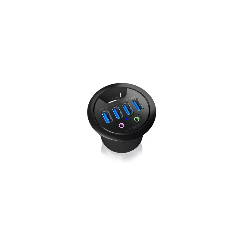 Hub da scrivania ICY BOX IB-HUB1403A, 4 porte USB 3.0, con ingresso/uscita audio, nero