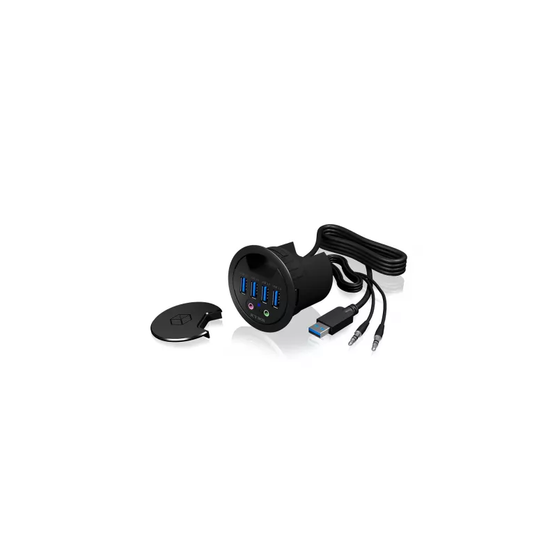 Hub da scrivania ICY BOX IB-HUB1403A, 4 porte USB 3.0, con ingresso/uscita audio, nero