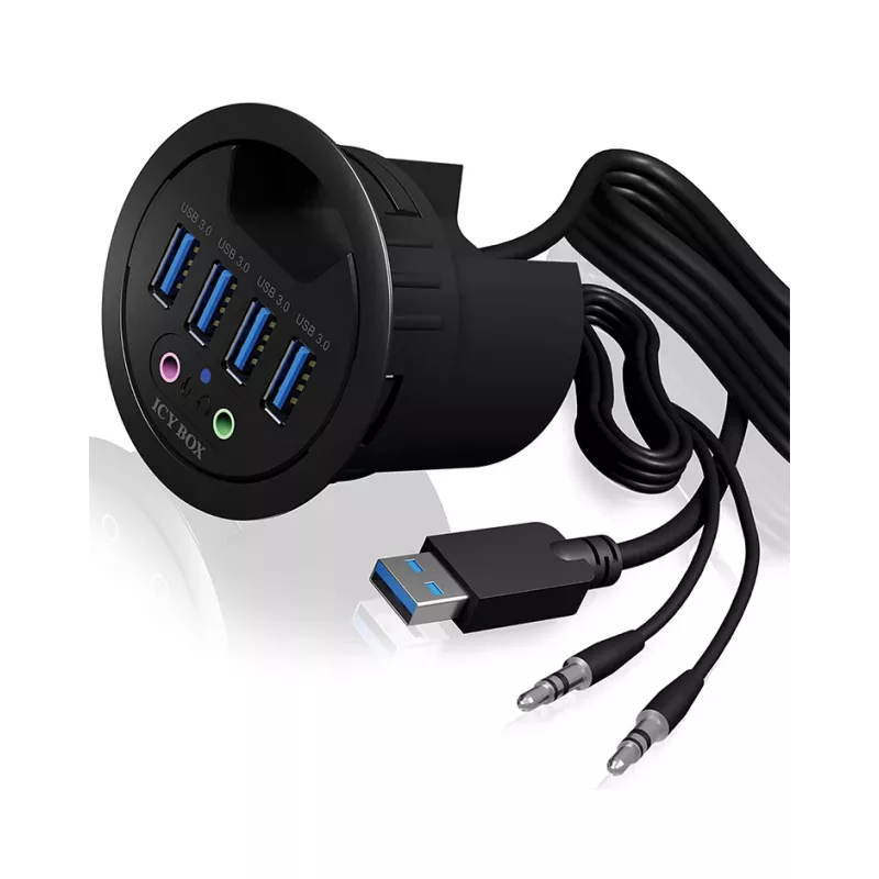 Hub da scrivania ICY BOX IB-HUB1403A, 4 porte USB 3.0, con ingresso/uscita audio, nero