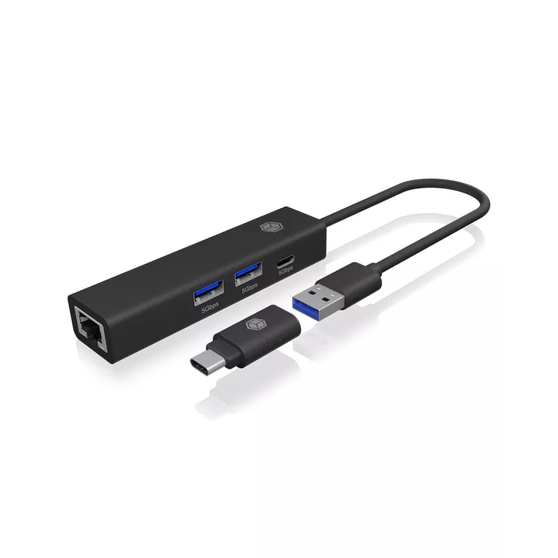 ICY BOX IB-HUB1439-LAN cablato USB 3.2 Gen 1 (3.1 Gen 1) Type-A nero