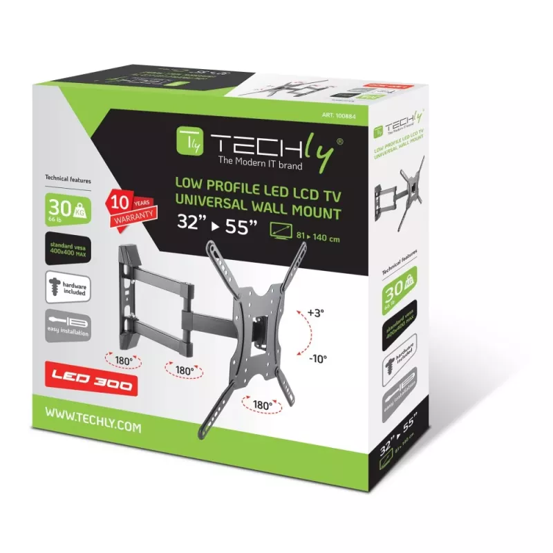 Supporto a parete universale Techly per TV LCD 32-55 pollici nero