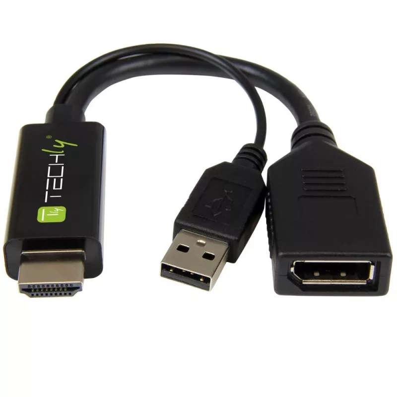 Techly ICOC-HDMI-DP12A adattatore da HDMI a DisplayPort con alimentazione USB, 4K 30 Hz