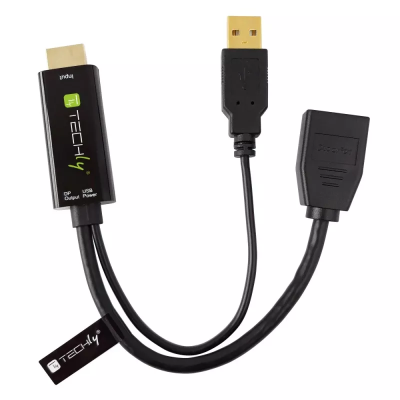 Techly ICOC-HDMI-DP12A adattatore da HDMI a DisplayPort con alimentazione USB, 4K 30 Hz