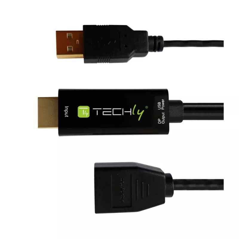 Techly ICOC-HDMI-DP12A adattatore da HDMI a DisplayPort con alimentazione USB, 4K 30 Hz