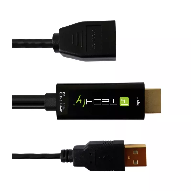 Techly ICOC-HDMI-DP12A adattatore da HDMI a DisplayPort con alimentazione USB, 4K 30 Hz