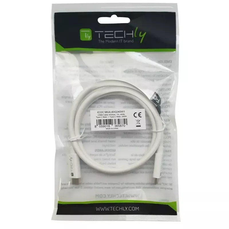 Cavo USB Techly ICOC-MU4-40G240W1 USB4 Gen 3x2 1 m USB C bianco