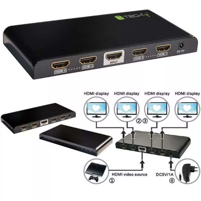 Splitter Techly HDMI 2.0 4K UHD 3D 4 vie