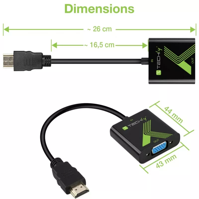 Adattatore convertitore cavo Techly HDMI a VGA con audio IDATA HDMI-VGA2A