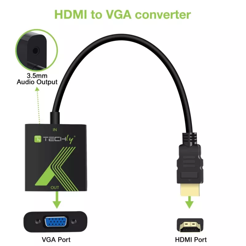 Adattatore convertitore cavo Techly HDMI a VGA con audio IDATA HDMI-VGA2A