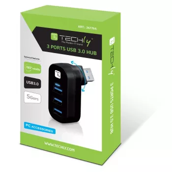 Hub interfaccia Techly IUSB3-HUB3-ROTB USB 3.2 Gen 1 (3.1 Gen 1) Type-A 5000 Mbit/s nero