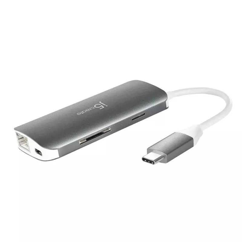 j5create JCD383 adattatore multi 9-in-1 USB-C™, argento e bianco