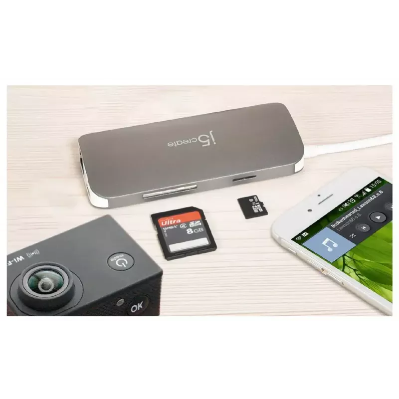 j5create JCD383 adattatore multi 9-in-1 USB-C™, argento e bianco