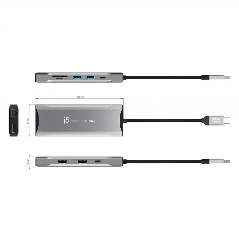 j5create JCD397-N mini dock multi-monitor 4K60 Elite USB-C con filo USB 3.2 Gen 1
