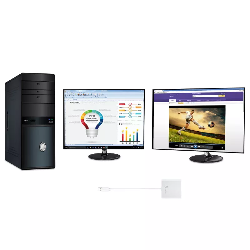 j5create JUA365 adattatore multi-monitor USB™ 3.0 a doppio HDMI, argento